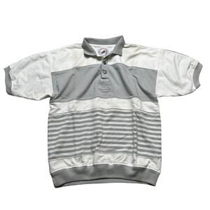 Vintage Greenline International Gray White Colorblock Striped Polo Shirt Size L